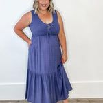 Flowy Tiered Midi Dress with Side Pockets-Slate Blue-dress- Hometown Style HTS, women's in store and online boutique located in Ingersoll, Ontario