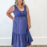 Flowy Tiered Midi Dress with Side Pockets-Slate Blue-dress- Hometown Style HTS, women's in store and online boutique located in Ingersoll, Ontario