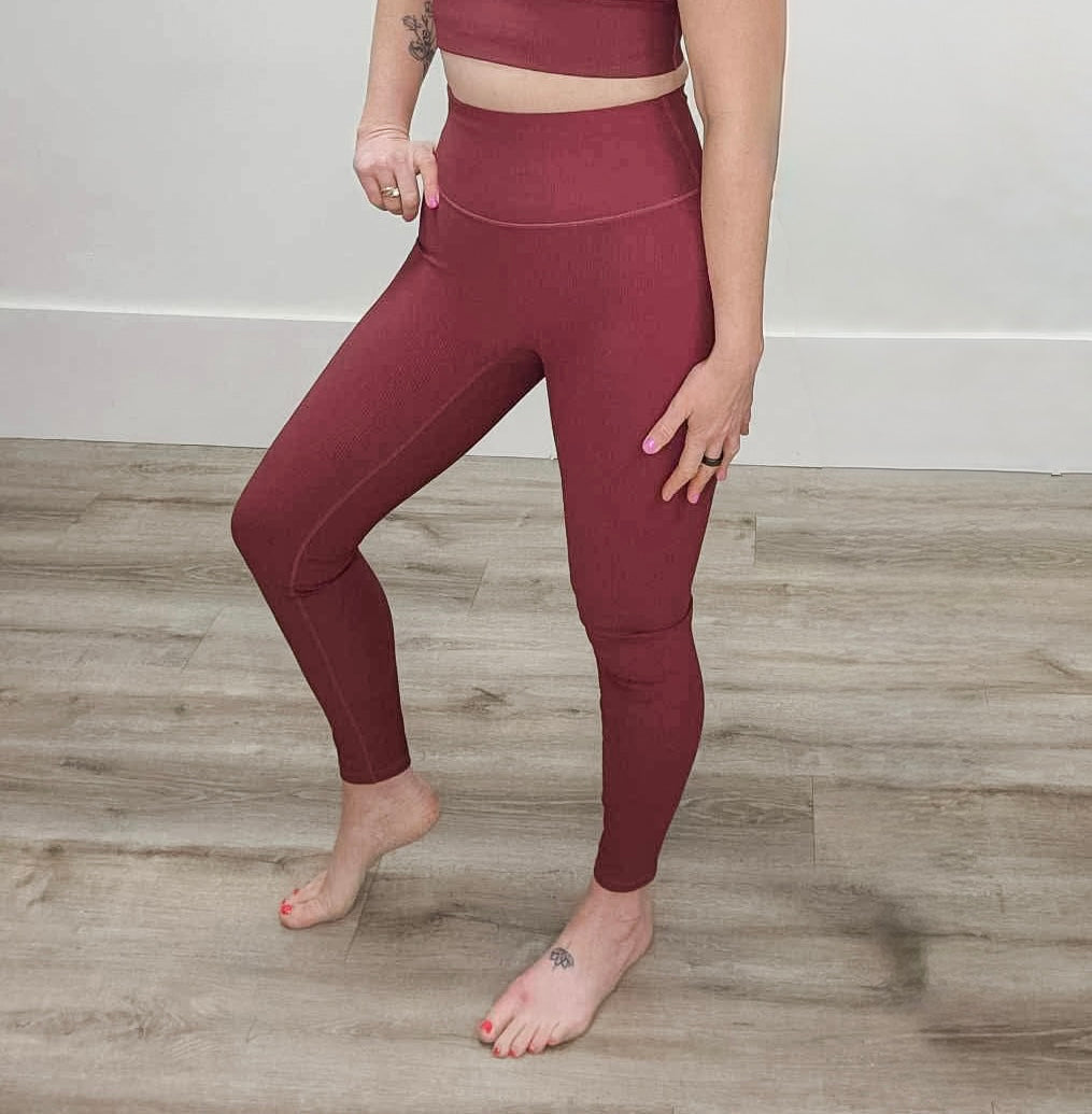 Ribbed Leggings - Merlot-leggings- Hometown Style HTS, women's in store and online boutique located in Ingersoll, Ontario