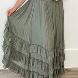 Tiered Ruffle Maxi Skirt - Olive-Skirt- Hometown Style HTS, women's in store and online boutique located in Ingersoll, Ontario