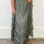 Tiered Ruffle Maxi Skirt - Olive-Skirt- Hometown Style HTS, women's in store and online boutique located in Ingersoll, Ontario