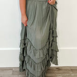 Tiered Ruffle Maxi Skirt - Olive-Skirt- Hometown Style HTS, women's in store and online boutique located in Ingersoll, Ontario