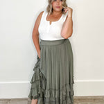 Tiered Ruffle Maxi Skirt - Olive-Skirt- Hometown Style HTS, women's in store and online boutique located in Ingersoll, Ontario