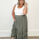 Tiered Ruffle Maxi Skirt - Olive-Skirt- Hometown Style HTS, women's in store and online boutique located in Ingersoll, Ontario