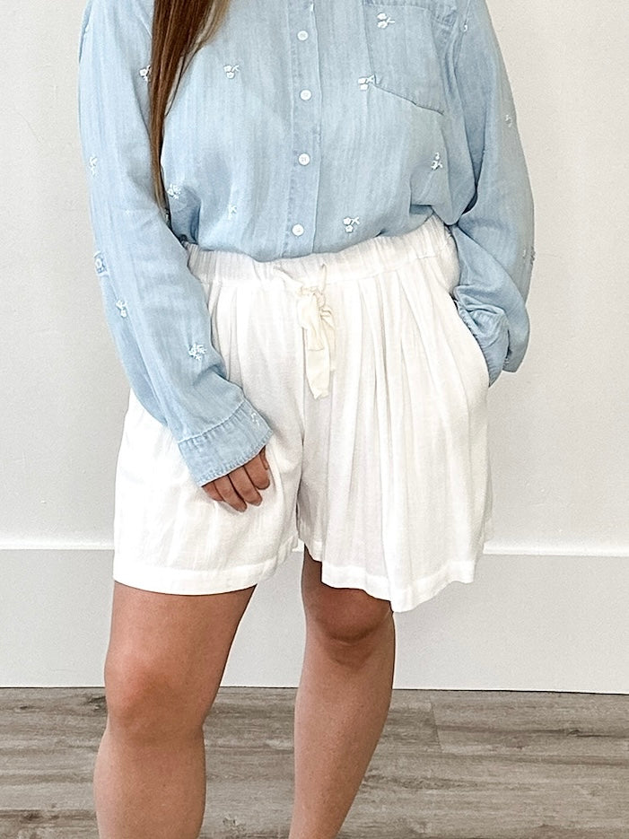 Wide Leg Shorts with Twill Drawstring - Off White-shorts- Hometown Style HTS, women's in store and online boutique located in Ingersoll, Ontario