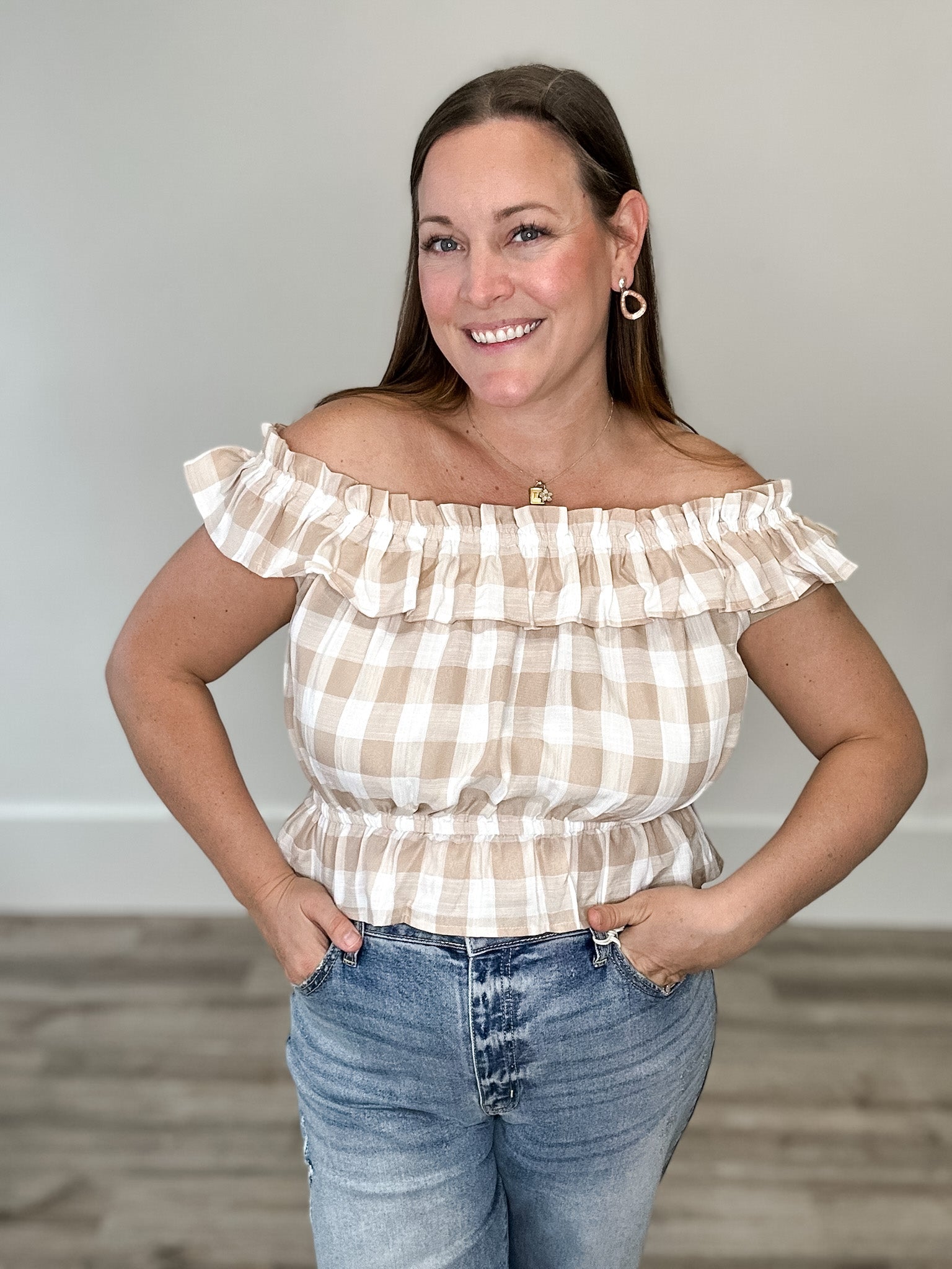 Gingham Ruffle Top-Tops- Hometown Style HTS, women's in store and online boutique located in Ingersoll, Ontario