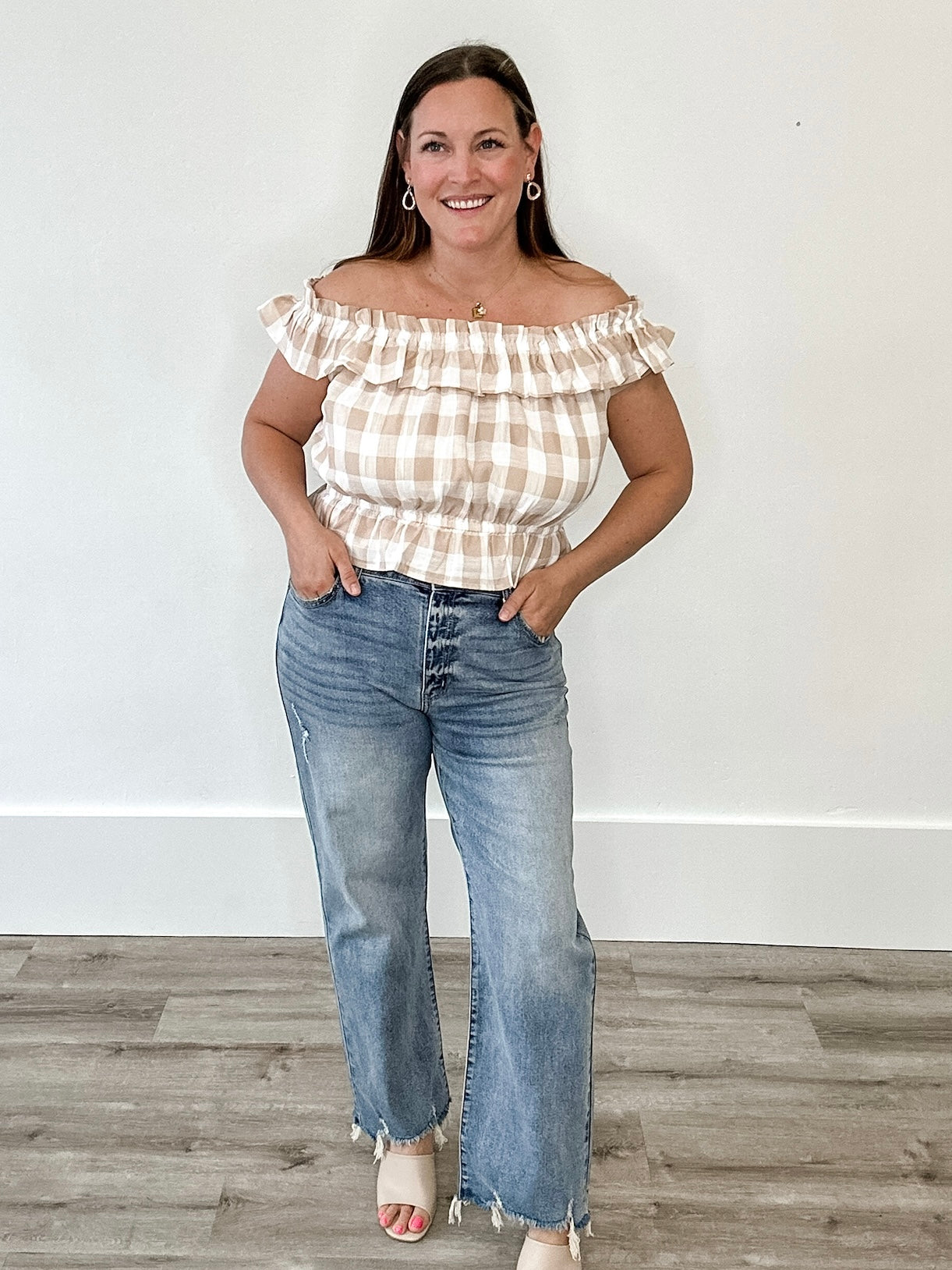 Gingham Ruffle Top-Tops- Hometown Style HTS, women's in store and online boutique located in Ingersoll, Ontario