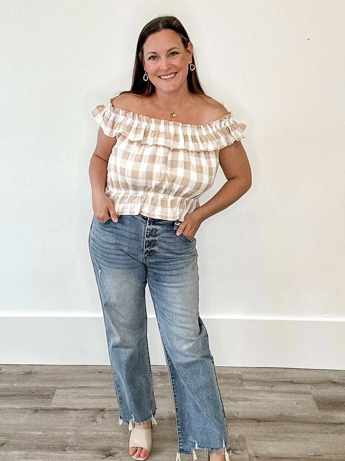 Gingham Ruffle Top-Tops- Hometown Style HTS, women's in store and online boutique located in Ingersoll, Ontario