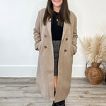 Felted Double Breasted Lapel Duster Coat - Fawn-Coat & Jackets- Hometown Style HTS, women's in store and online boutique located in Ingersoll, Ontario