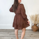 Polka Dot Ruffled Mini Dress - Brown-Special Occasion Dresses- Hometown Style HTS, women's in store and online boutique located in Ingersoll, Ontario