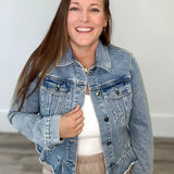 Ruffle Denim Jacket-jacket- Hometown Style HTS, women's in store and online boutique located in Ingersoll, Ontario