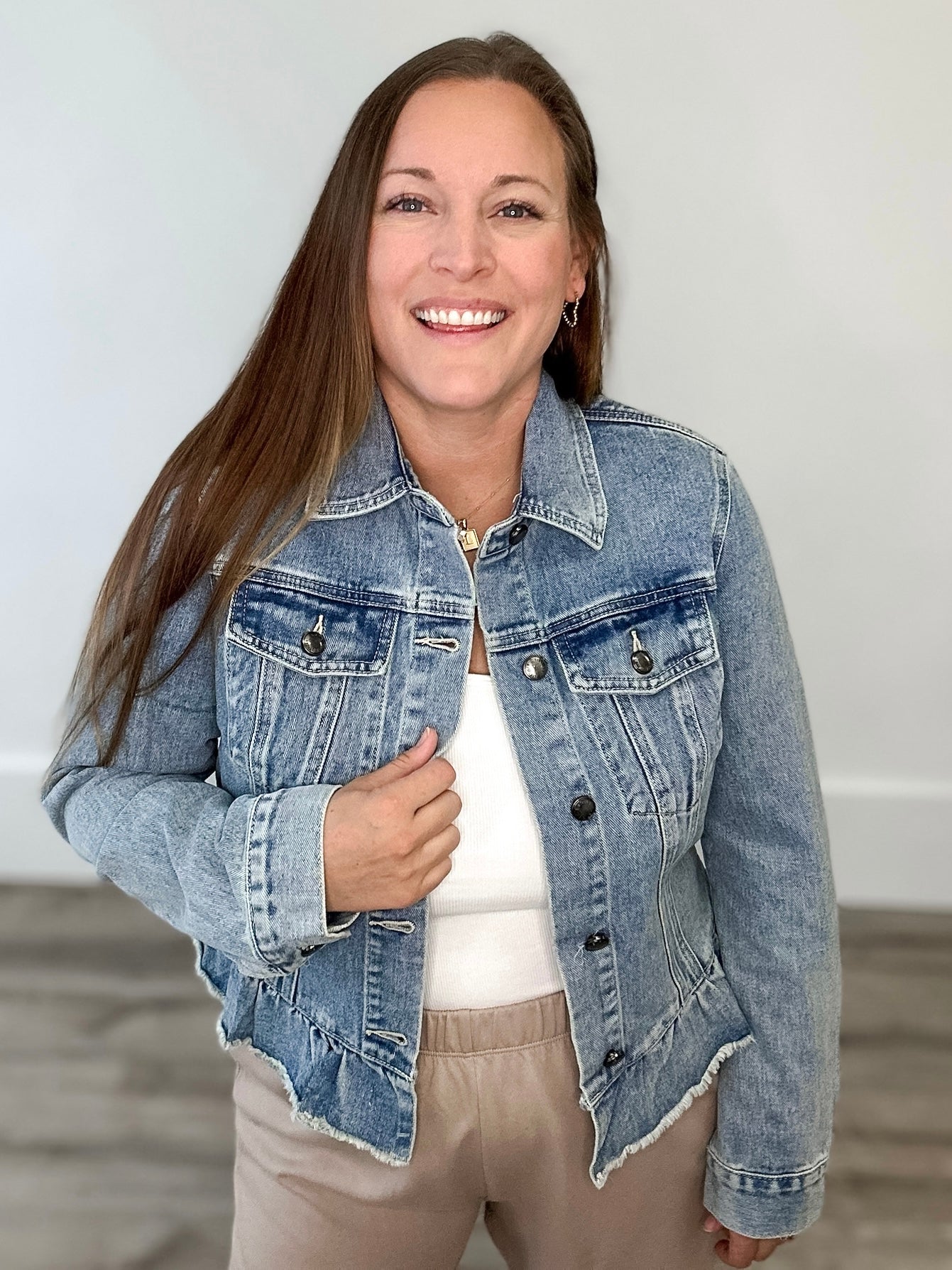 Ruffle Denim Jacket-jacket- Hometown Style HTS, women's in store and online boutique located in Ingersoll, Ontario