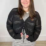 Crochet Front Tie Sweater - Black-swe- Hometown Style HTS, women's in store and online boutique located in Ingersoll, Ontario