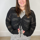 Crochet Front Tie Sweater - Black-swe- Hometown Style HTS, women's in store and online boutique located in Ingersoll, Ontario