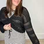 Crochet Front Tie Sweater - Black-swe- Hometown Style HTS, women's in store and online boutique located in Ingersoll, Ontario