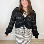 Crochet Front Tie Sweater - Black-swe- Hometown Style HTS, women's in store and online boutique located in Ingersoll, Ontario