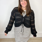 Crochet Front Tie Sweater - Black-swe- Hometown Style HTS, women's in store and online boutique located in Ingersoll, Ontario