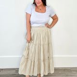 Tiered Crinkle Midi Skirt - Stone-skirt- Hometown Style HTS, women's in store and online boutique located in Ingersoll, Ontario