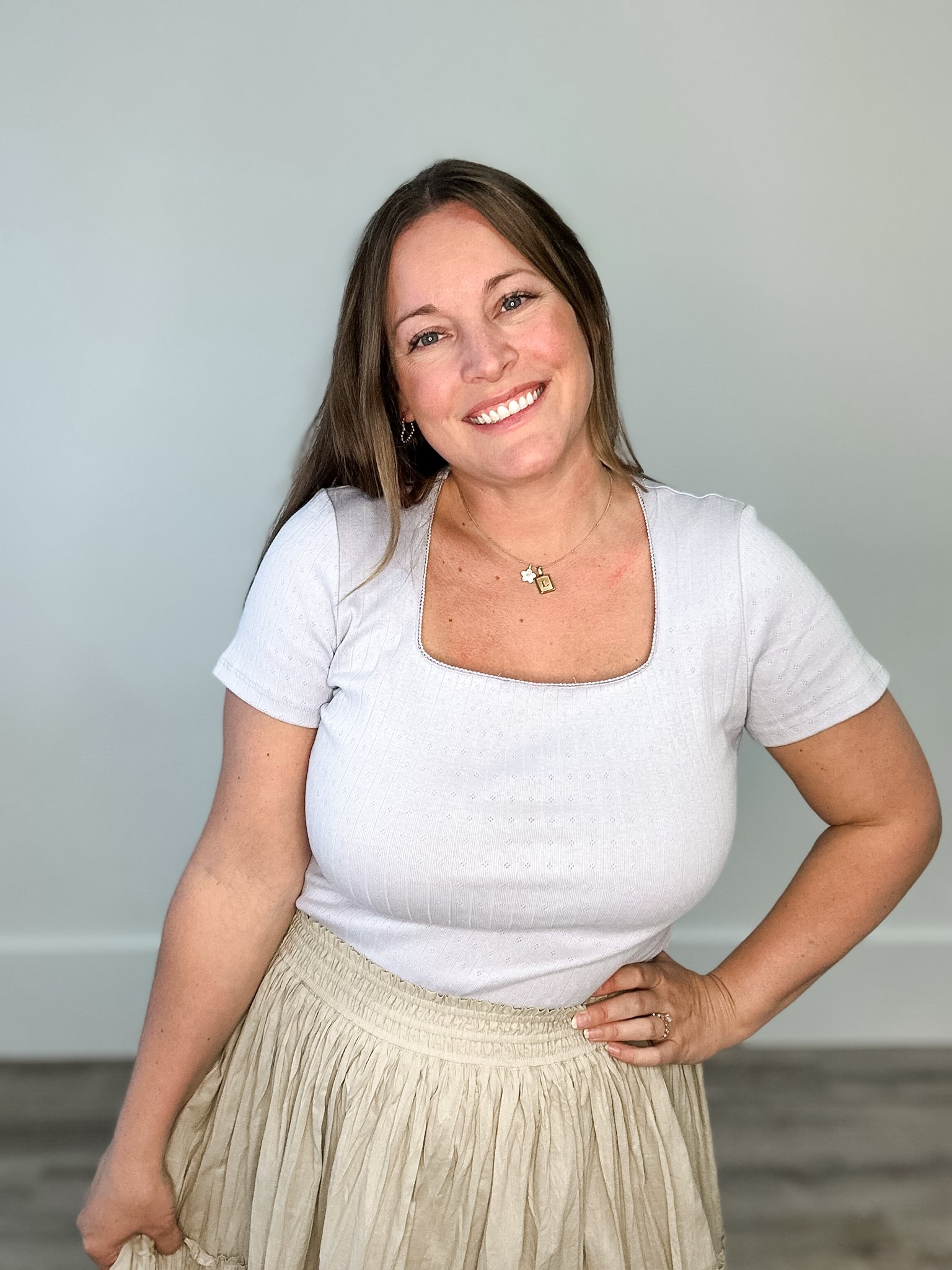 Pointelle Knit Top - Blue-Tops- Hometown Style HTS, women's in store and online boutique located in Ingersoll, Ontario
