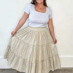 Tiered Crinkle Midi Skirt - Stone-skirt- Hometown Style HTS, women's in store and online boutique located in Ingersoll, Ontario