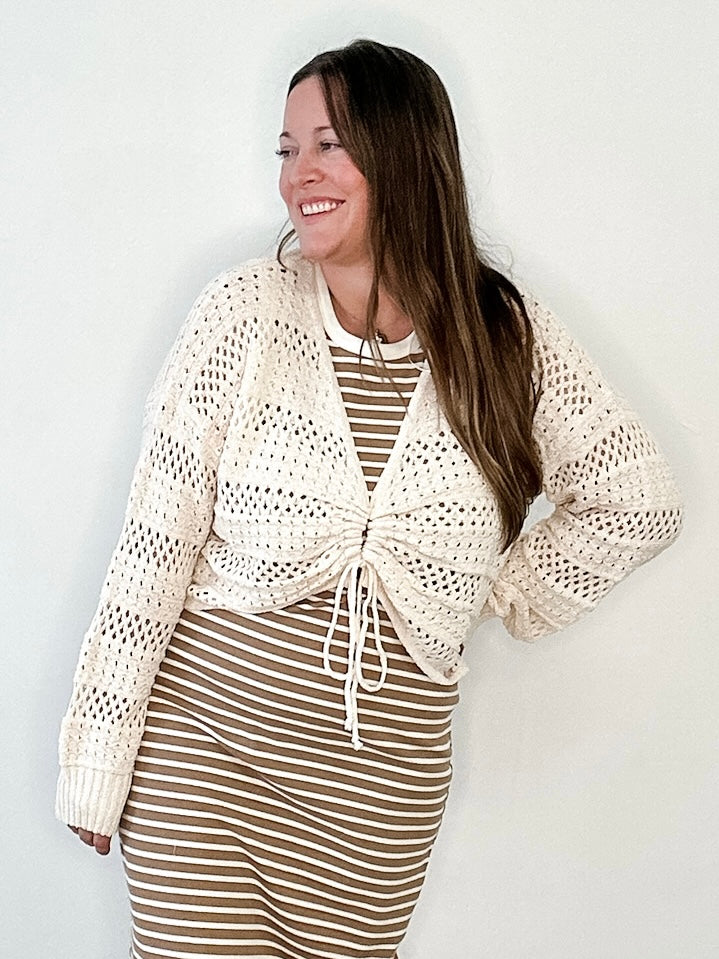 Crochet Front Tie Sweater - Ivory-Sweater- Hometown Style HTS, women's in store and online boutique located in Ingersoll, Ontario