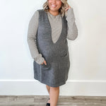 Brushed Knit Sweater Mini Dress - Charcoal-Dress- Hometown Style HTS, women's in store and online boutique located in Ingersoll, Ontario