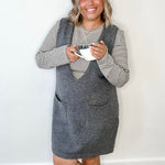 Brushed Knit Sweater Mini Dress - Charcoal-Dress- Hometown Style HTS, women's in store and online boutique located in Ingersoll, Ontario