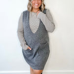 Brushed Knit Sweater Mini Dress - Charcoal-Dress- Hometown Style HTS, women's in store and online boutique located in Ingersoll, Ontario