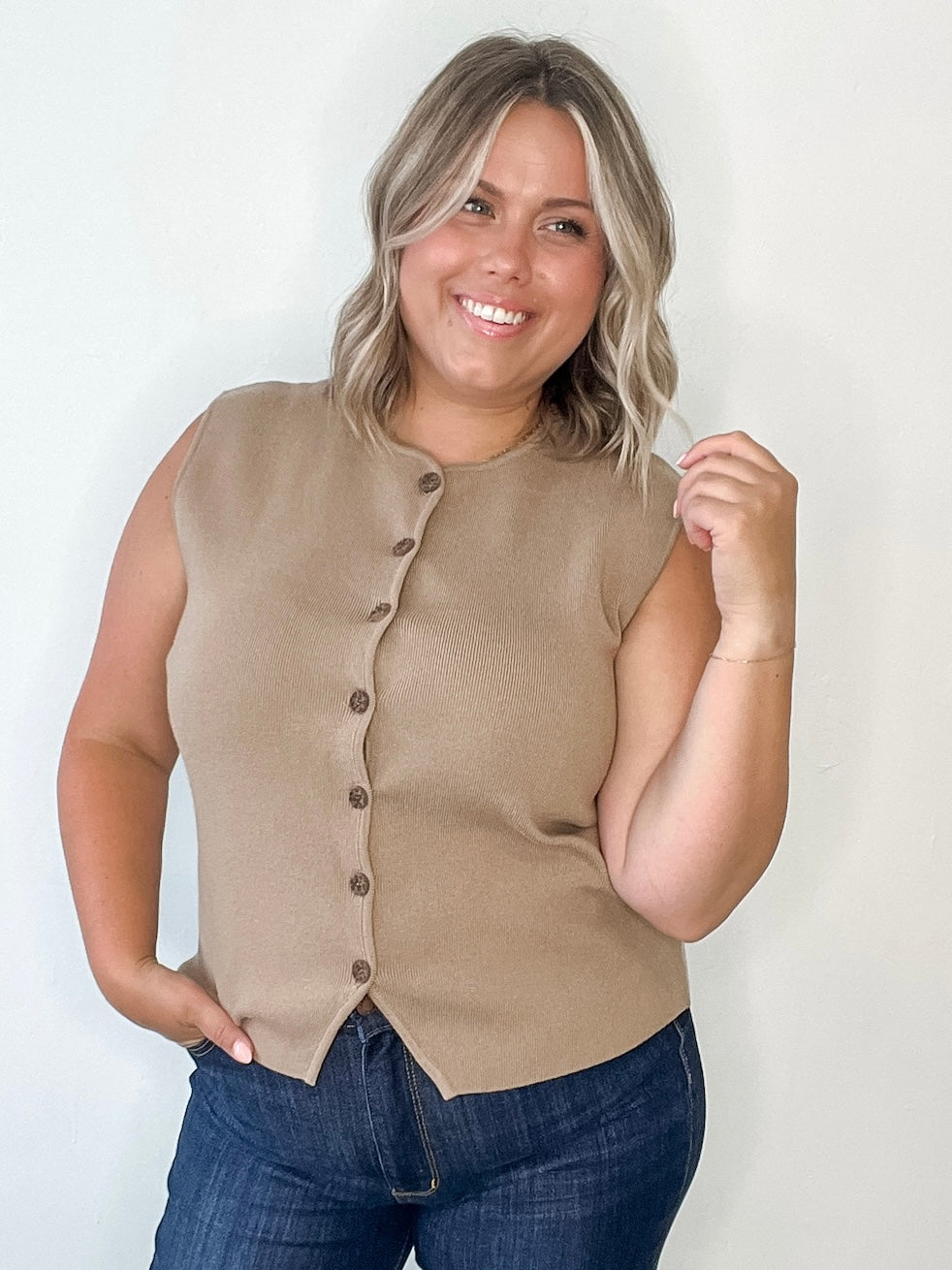 Button Up Sweater Vest - Mocha-Casual Tops- Hometown Style HTS, women's in store and online boutique located in Ingersoll, Ontario