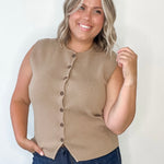 Button Up Sweater Vest - Mocha-Casual Tops- Hometown Style HTS, women's in store and online boutique located in Ingersoll, Ontario