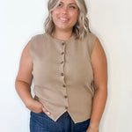 Button Up Sweater Vest - Mocha-Casual Tops- Hometown Style HTS, women's in store and online boutique located in Ingersoll, Ontario