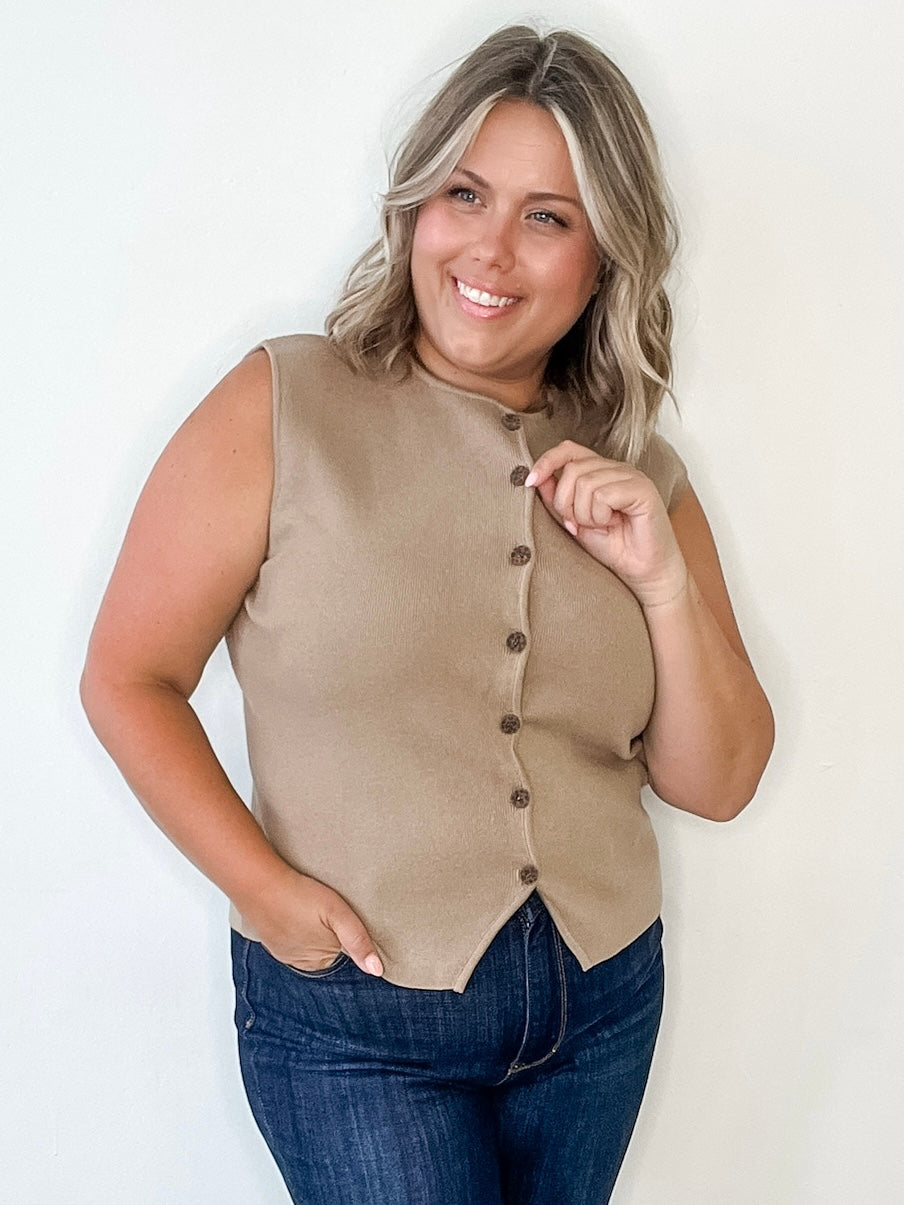 Button Up Sweater Vest - Mocha-Casual Tops- Hometown Style HTS, women's in store and online boutique located in Ingersoll, Ontario