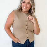 Button Up Sweater Vest - Mocha-Casual Tops- Hometown Style HTS, women's in store and online boutique located in Ingersoll, Ontario