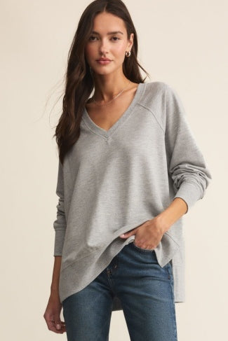 WEEKENDER V NECK - Heather Grey-Sweaters and Cardigans- Hometown Style HTS, women's in store and online boutique located in Ingersoll, Ontario