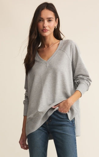 WEEKENDER V NECK - Heather Grey-Sweaters and Cardigans- Hometown Style HTS, women's in store and online boutique located in Ingersoll, Ontario