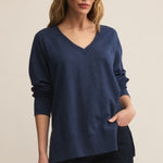 WEEKENDER V NECK - Blue Sapphire-Sweaters and Cardigans- Hometown Style HTS, women's in store and online boutique located in Ingersoll, Ontario