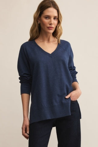 WEEKENDER V NECK - Blue Sapphire-Sweaters and Cardigans- Hometown Style HTS, women's in store and online boutique located in Ingersoll, Ontario