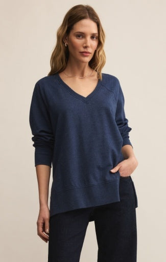 WEEKENDER V NECK - Blue Sapphire-Sweaters and Cardigans- Hometown Style HTS, women's in store and online boutique located in Ingersoll, Ontario