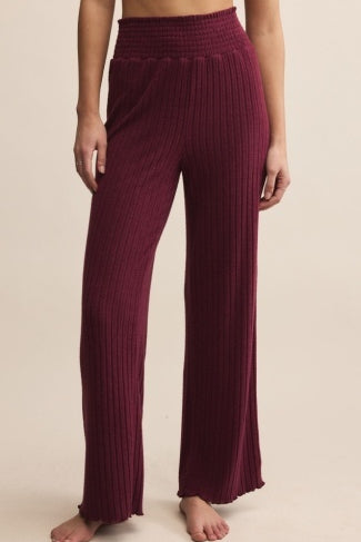 Dawn Smocked Rib Pant - Merlot-Intimates- Hometown Style HTS, women's in store and online boutique located in Ingersoll, Ontario