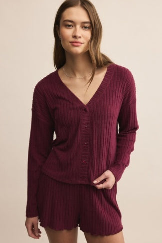 Mara Rib Cardigan - Merlot-Intimates- Hometown Style HTS, women's in store and online boutique located in Ingersoll, Ontario