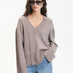 ASCLEPIAS V NECK SWEATER - Mink Melange-Sweaters and Cardigans- Hometown Style HTS, women's in store and online boutique located in Ingersoll, Ontario