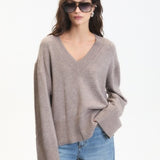 ASCLEPIAS V NECK SWEATER - Mink Melange-Sweaters and Cardigans- Hometown Style HTS, women's in store and online boutique located in Ingersoll, Ontario