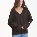 ASCLEPIAS V NECK SWEATER - Chocolate Brown-Sweaters and Cardigans- Hometown Style HTS, women's in store and online boutique located in Ingersoll, Ontario