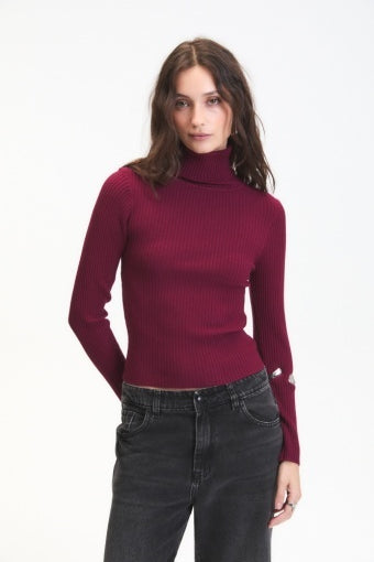 MYLO TURTLENECK SWEATER - Wine-Sweaters and Cardigans- Hometown Style HTS, women's in store and online boutique located in Ingersoll, Ontario