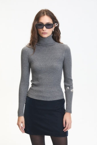 MYLO TURTLENECK SWEATER - Grey Melange-Sweaters and Cardigans- Hometown Style HTS, women's in store and online boutique located in Ingersoll, Ontario