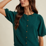 Puff Sleeve Button up Cardigan - Forest-Sweaters and Cardigans- Hometown Style HTS, women's in store and online boutique located in Ingersoll, Ontario