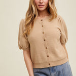 Puff Sleeve Button up Cardigan-Sweaters and Cardigans- Hometown Style HTS, women's in store and online boutique located in Ingersoll, Ontario