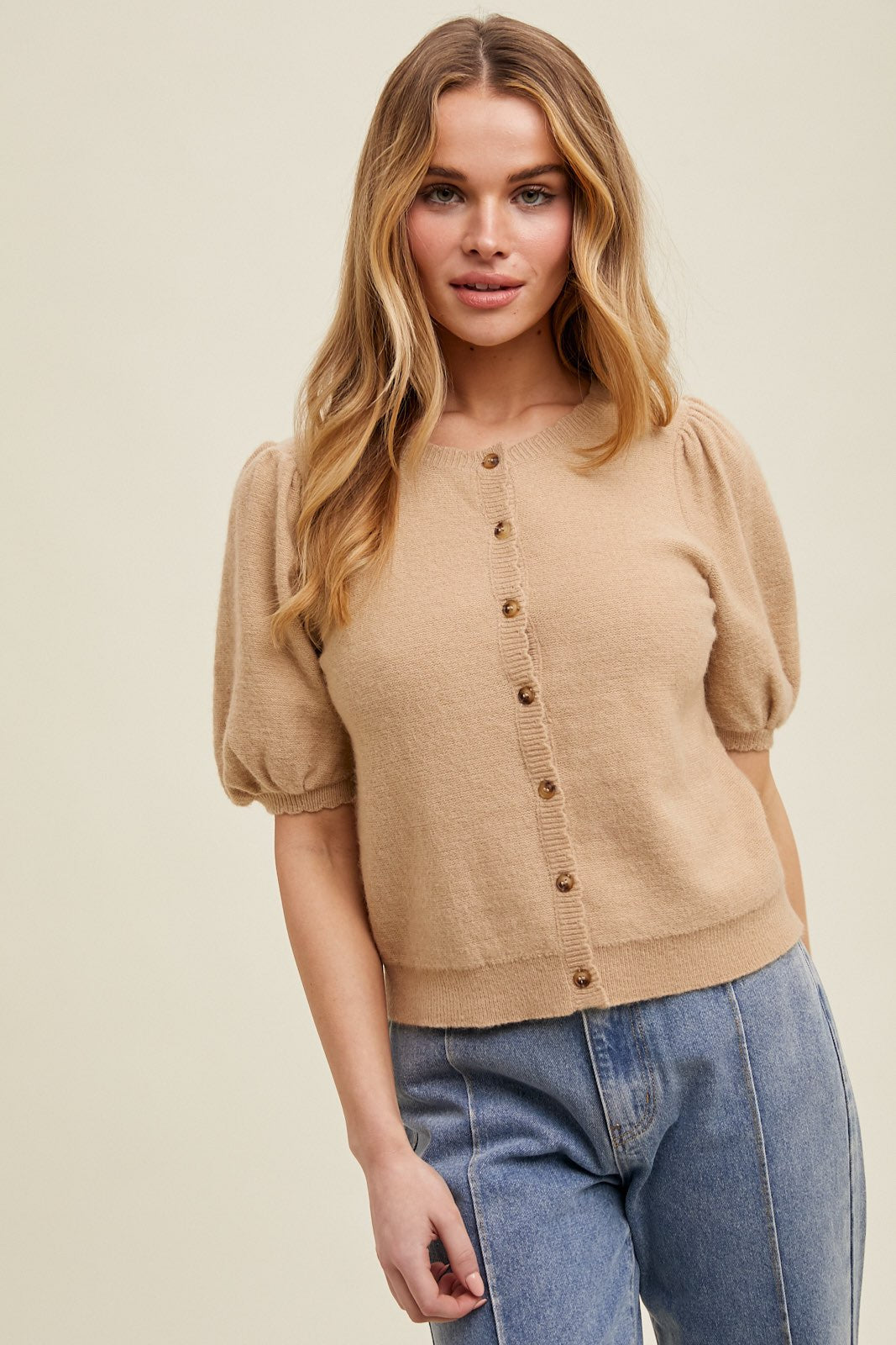 Puff Sleeve Button up Cardigan-Sweaters and Cardigans- Hometown Style HTS, women's in store and online boutique located in Ingersoll, Ontario