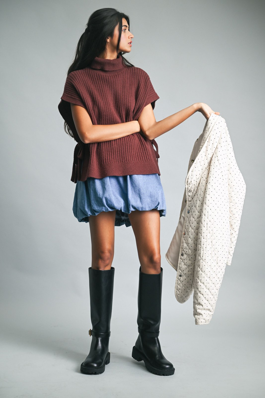 Turtle Neck Sweater Vest - Brown-Sweaters and Cardigans- Hometown Style HTS, women's in store and online boutique located in Ingersoll, Ontario