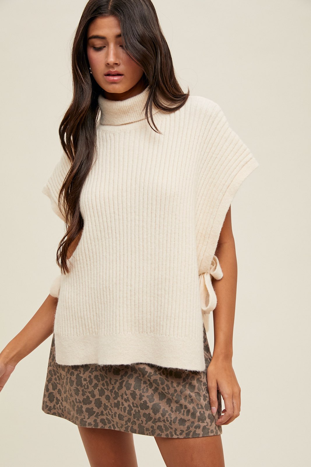 Turtle Neck Sweater Vest - Cream-Sweaters and Cardigans- Hometown Style HTS, women's in store and online boutique located in Ingersoll, Ontario